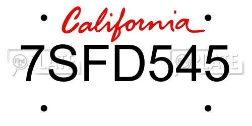 7SFD545 California License Plate