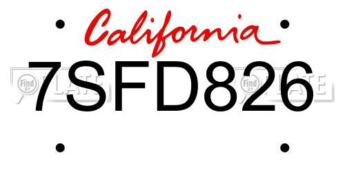 7SFD826 California License Plate