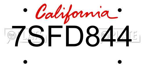 7SFD844 California License Plate