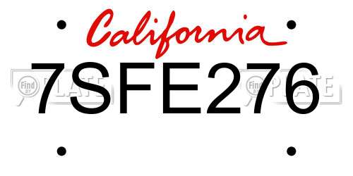 7SFE276 California License Plate