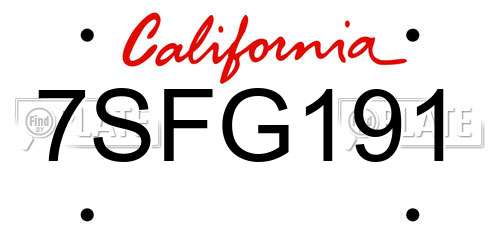7SFG191 California License Plate