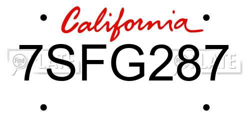 7SFG287 California License Plate