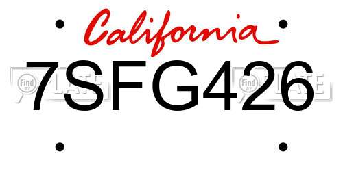 7SFG426 California License Plate