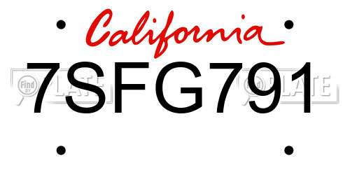 7SFG791 California License Plate