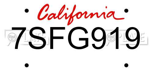 7SFG919 California License Plate