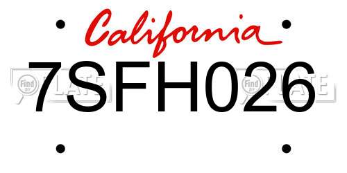 7SFH026 California License Plate