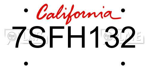 7SFH132 California License Plate