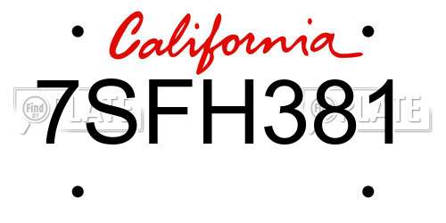 7SFH381 California License Plate