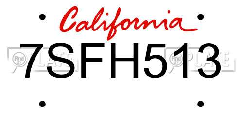 7SFH513 California License Plate