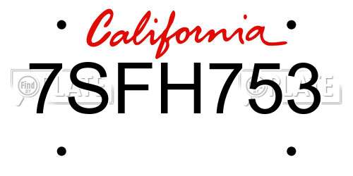 7SFH753 California License Plate