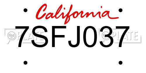 7SFJ037 California License Plate