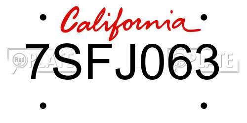7SFJ063 California License Plate