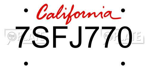 7SFJ770 California License Plate