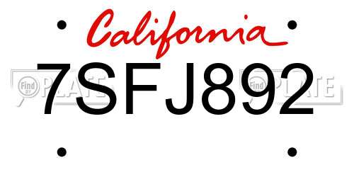 7SFJ892 California License Plate