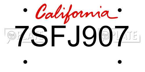 7SFJ907 California License Plate