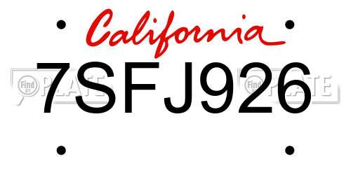 7SFJ926 California License Plate
