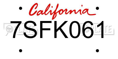 7SFK061 California License Plate