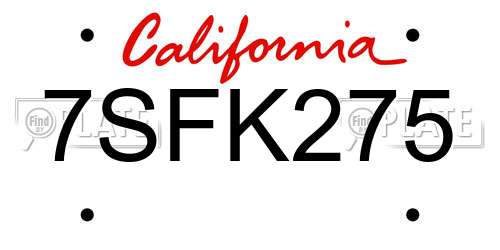 7SFK275 California License Plate