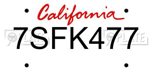 7SFK477 California License Plate