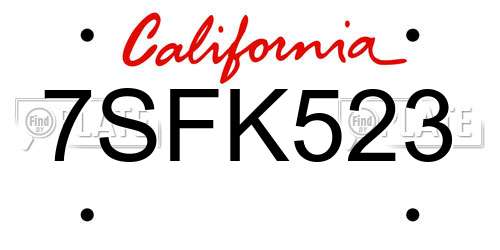 7SFK523 California License Plate