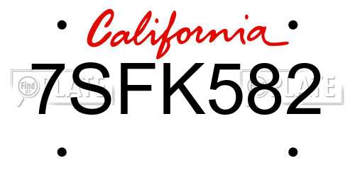 7SFK582 California License Plate