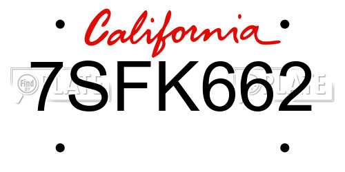7SFK662 California License Plate