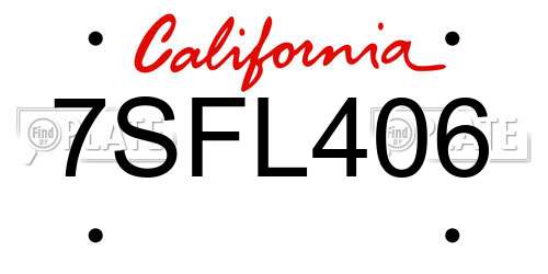 7SFL406 California License Plate