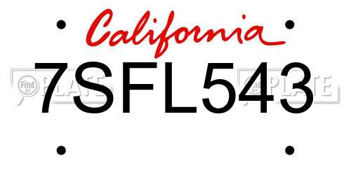 7SFL543 California License Plate