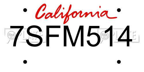 7SFM514 California License Plate