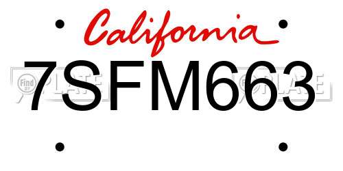 7SFM663 California License Plate