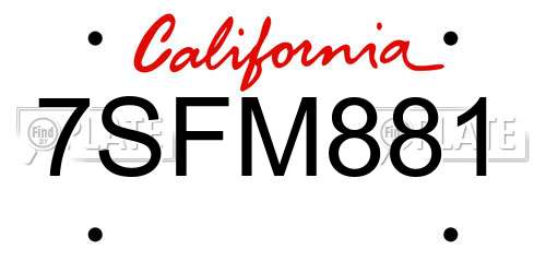 7SFM881 California License Plate