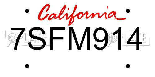 7SFM914 California License Plate