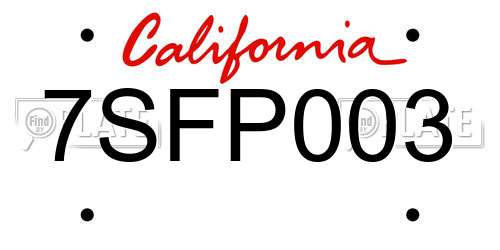 7SFP003 California License Plate