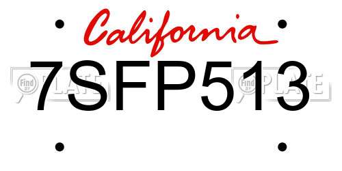 7SFP513 California License Plate