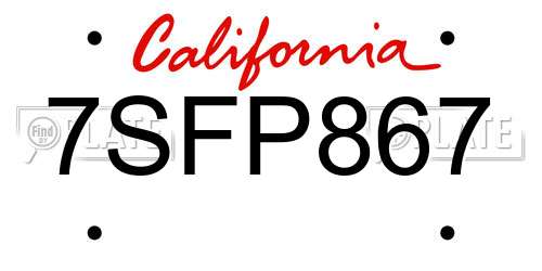 7SFP867 California License Plate