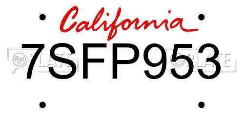 7SFP953 California License Plate