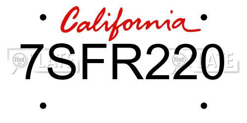 7SFR220 California License Plate