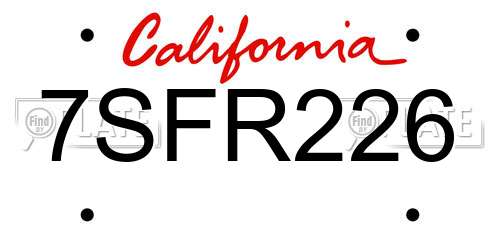 7SFR226 California License Plate