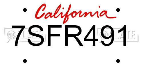 7SFR491 California License Plate