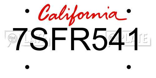 7SFR541 California License Plate