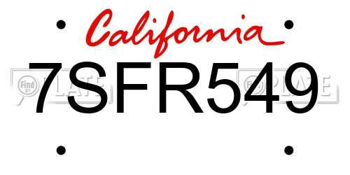 7SFR549 California License Plate