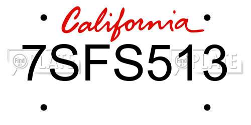 7SFS513 California License Plate