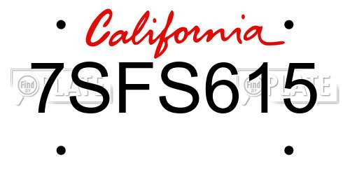 7SFS615 California License Plate