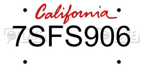 7SFS906 California License Plate