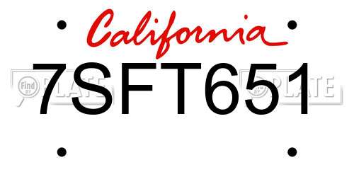 7SFT651 California License Plate