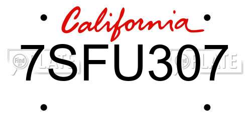 7SFU307 California License Plate