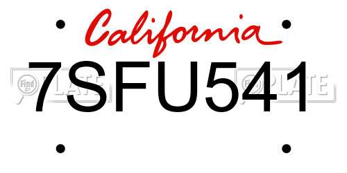 7SFU541 California License Plate