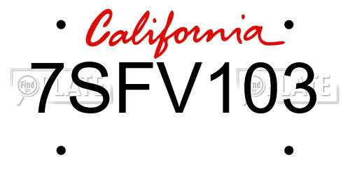 7SFV103 California License Plate