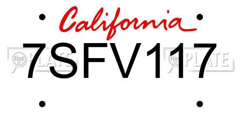 7SFV117 California License Plate