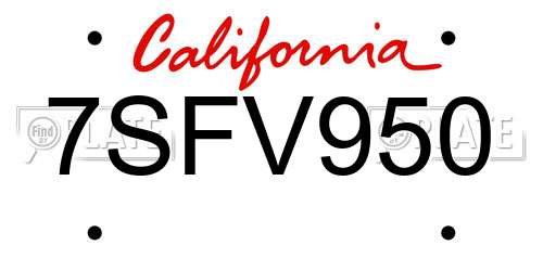 7SFV950 California License Plate